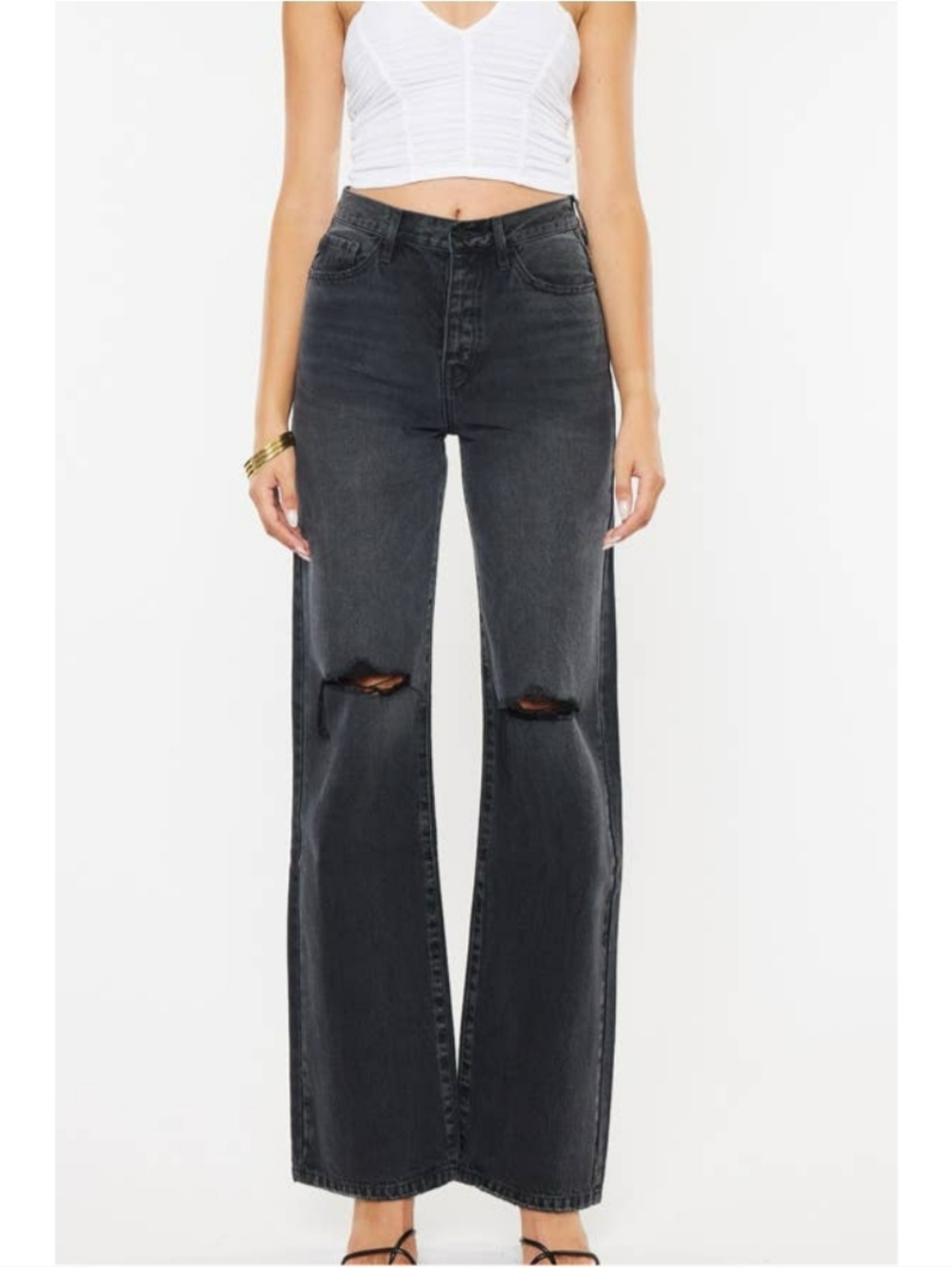 Kancan Black 90’s Flare High Rise Distressed Jeans Size 3, 25